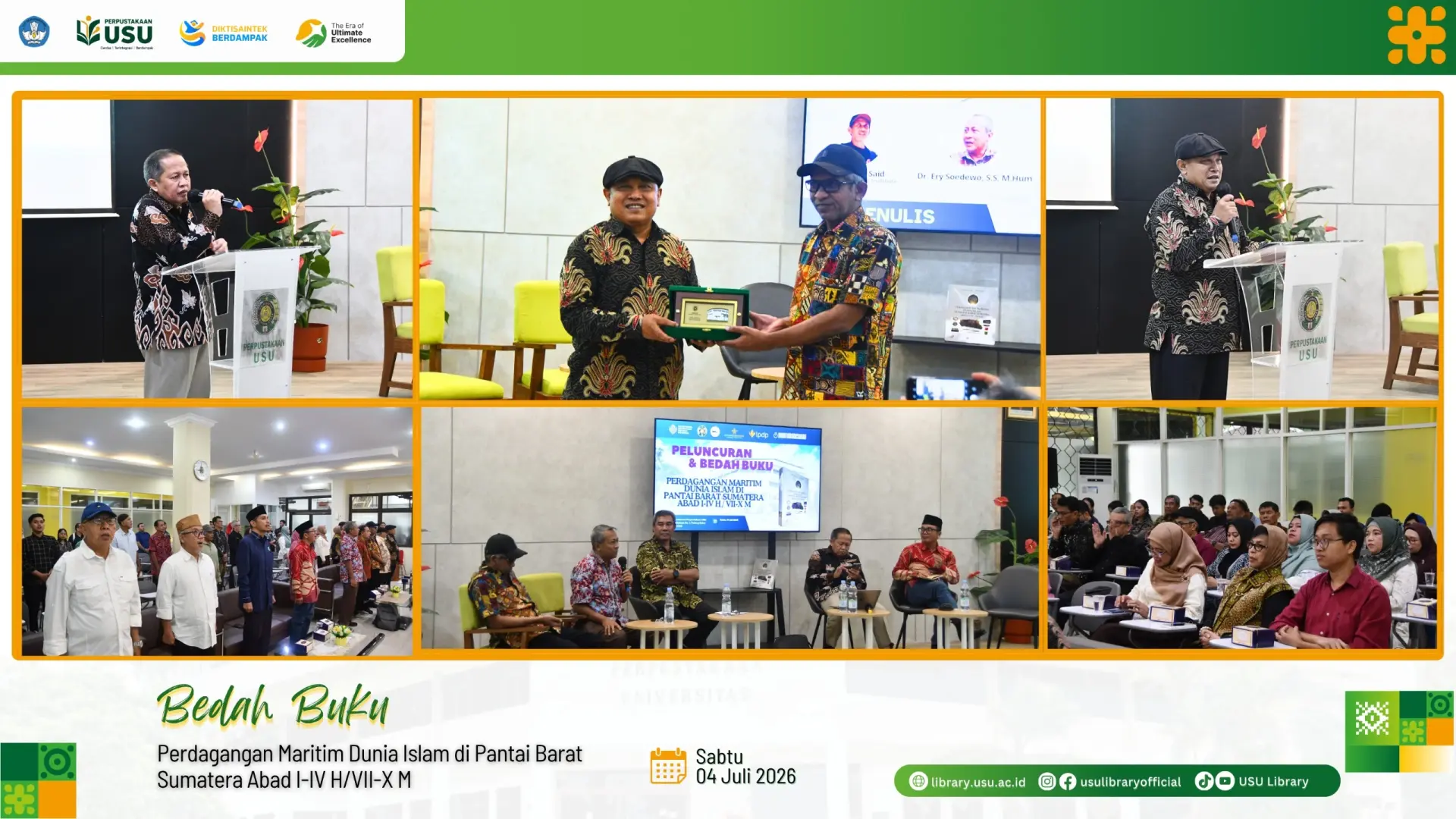 Perpustakaan USU Tuan Rumah Bedah Buku “Perdagangan Maritim Dunia Islam di Pantai Barat Sumatera Abad 7 M – 10 M” yang Diselenggarakan MSI Cabang Sumatera Utara